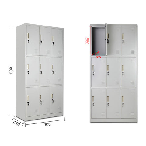 Sports Gym School 9 doors storage locker Garage Organizer Steel Cabinet Lockers Metal closet worker locker